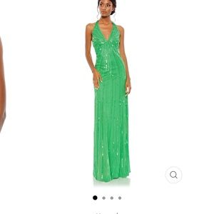 NWT Mac Duggal SEQUINED HALTER STRAP V NECK COLUMN GOWN size 0
